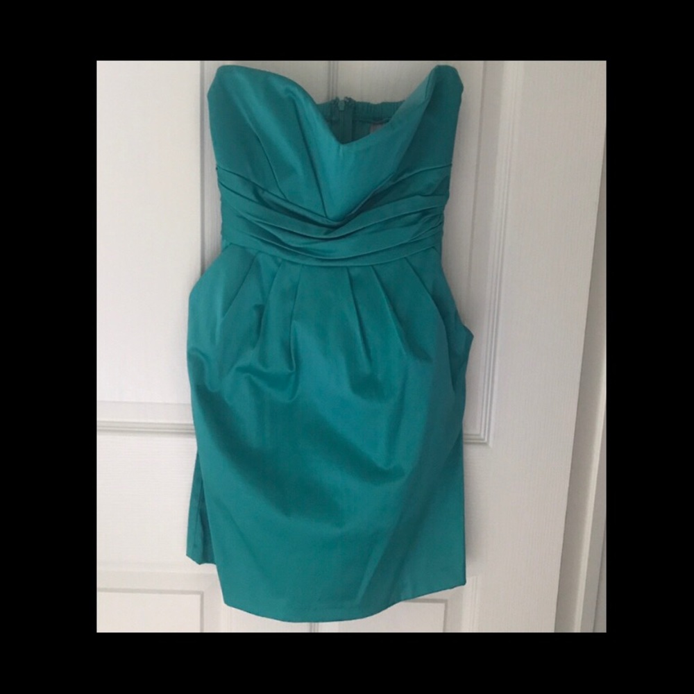Mind Code Teal Strapless Tube Dress with Pockets